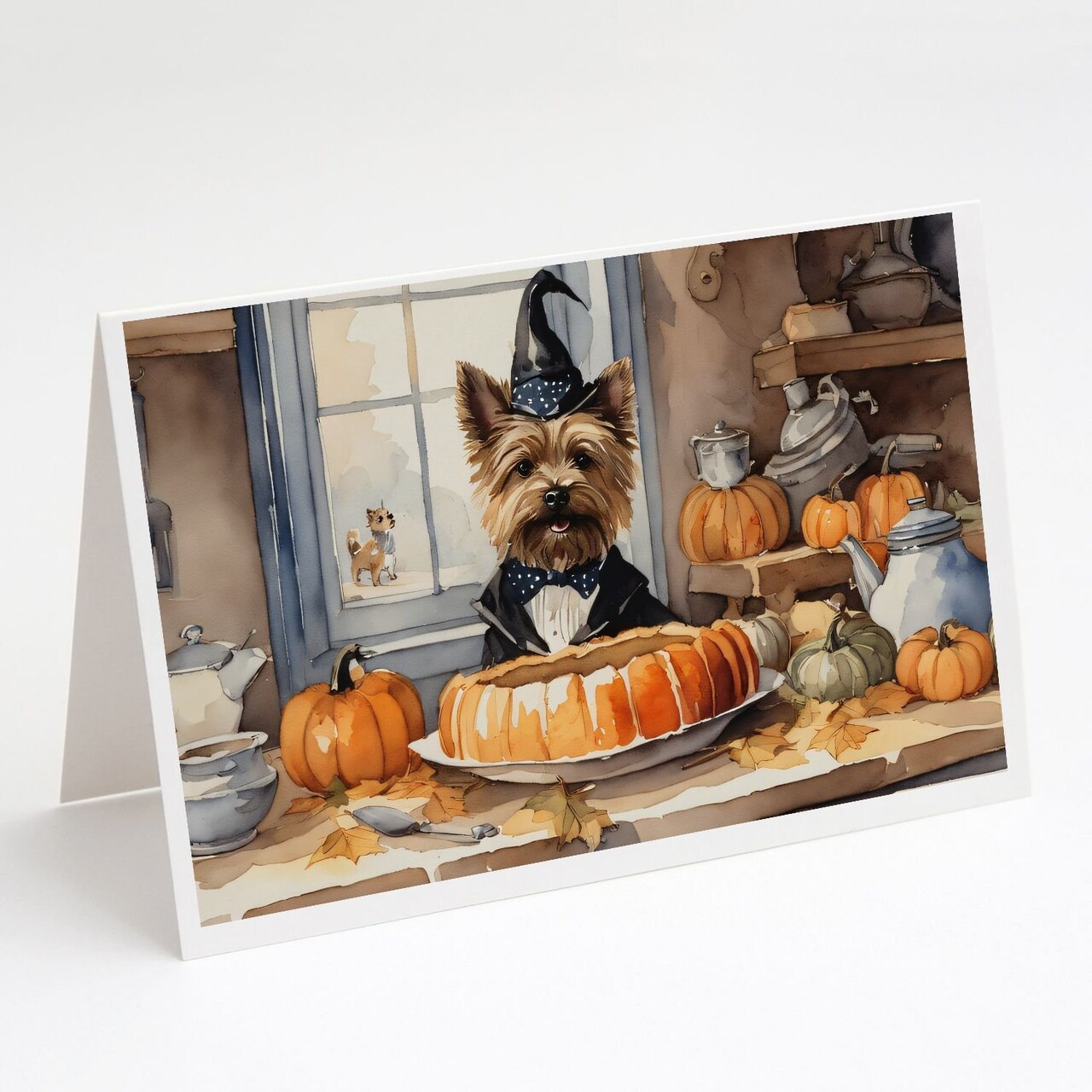 Edge Collections - 5" x 7" - Multicolor - Cairn Terrier Fall Kitchen Pumpkins Greeting Cards Blank Cards with Envelopes - 8 Pieces
